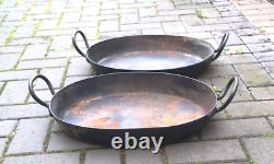 LARGE SIZE Two Old Vintage Iron Indian Jalebi Kadai Handmade Cooking Bowls Dish