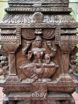 Lakshmi Statue Kavadi Hindu Temple Gopuram Wooden Sculpture Vintage Wall Panel