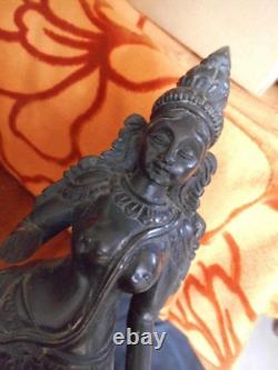 Lakshmi Wood Carved goddess figurine Antique Indian Hindu Goddess 31cm 12 1/4