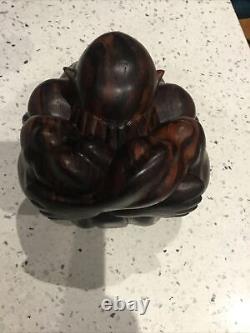 Large Antique Carved Coromandel 6 1/2 x 6 1/4 ins Weeping Or Shy Man Buddha