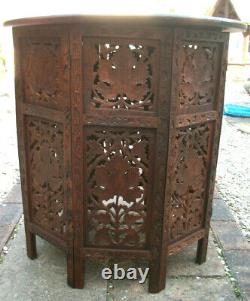 Large Antique Octagonal Anglo/indian Folding Inlaid Wooden Side Table