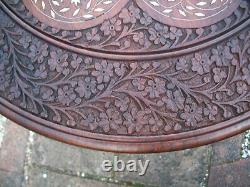 Large Antique Octagonal Anglo/indian Folding Inlaid Wooden Side Table