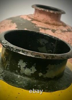 Large Antique Vintage Indian Metal Riveted Water Pot Bowl. Lota. Cadmium Yellow