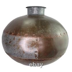 Large Antique Vintage Indian Metal Riveted Water Pot Bowl Primitive Rustic