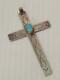 Large Antique Vintage Navajo Indian Cross Hand Stamped Turquoise Sterling Silver