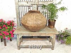 Large Antique Vintage Rustic Hand Beaten Riveted Indian Water Pot Garden Planter
