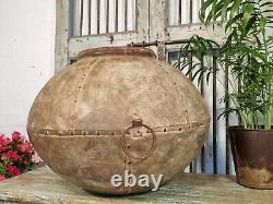 Large Antique Vintage Rustic Hand Beaten Riveted Indian Water Pot Garden Planter