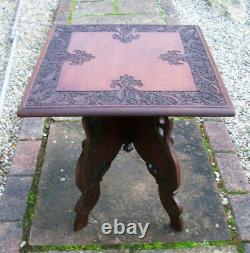 Large Beautifully Carved Antique Folding Anglo/ Indian Side Table
