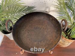 Large Indian Vintage Heavy Duty Iron Metal Kadai Bowl & Stand Fire Pit BBQ