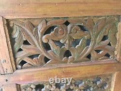 Large Indian hardwood carved Jali fretwork panel, top arch panel, bed headboard