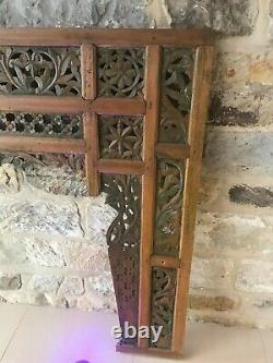 Large Indian hardwood carved Jali fretwork panel, top arch panel, bed headboard