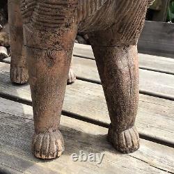 Large Old Vintage Indian Asian Carved Hard Wood Naive Lion Figure 15.75 Tall AF