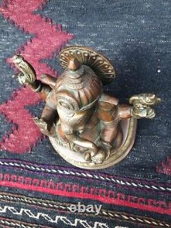 Large Vintage Antique Brass Statue Hindu Indian God Lord Ganesh/Ganesha & Rat