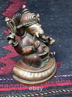 Large Vintage Antique Brass Statue Hindu Indian God Lord Ganesh/Ganesha & Rat