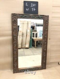 Large Vintage Antique Handcrafted Indian Carved Mirror Frame