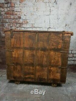 Large Vintage Authentic Indian Banded Wooden Dowry Marriage Chest Storage Trunk