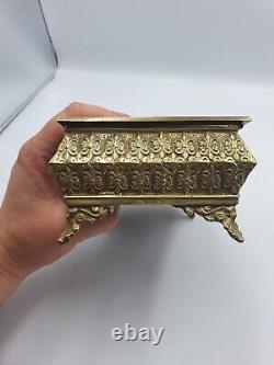 Large Vintage Embossed Indian Brass Box Signed KB INDIA, 1126g