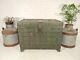Large Vintage Green Rustic Indian Iron Banded Wooden Storage Chest Trunk Tv Unit