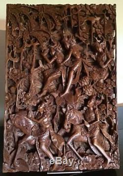 Large Vintage HAND CARVED ASIAN WALL PLAQUE 3D Carving HIGH QUALITY PANEL