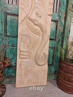 Large Vintage Indian Hand Carved Solid Wooden Elephant Wall Panel Carving Decor
