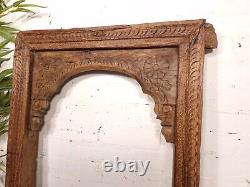 Large Vintage Indian Hand Carved Wooden Temple Window Frame Wall Décor Mirror