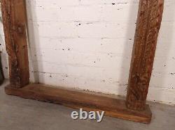 Large Vintage Indian Hand Carved Wooden Temple Window Frame Wall Décor Mirror