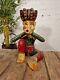 Large Vintage Indian Polychrome Hand Carved Wooden Musician Statue Sculpture