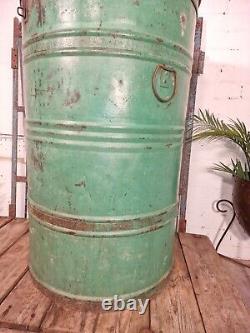 Large Vintage Industrial Galvanised Metal Storage Bin Cannister Storage Drum