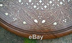 Large Vintage Octagonal Anglo/indian Folding Inlaid Wooden Side Table