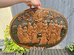 Large Vintage Oval Indian Copper Relief Wall Plaque Panel Goddess Dancing Forest