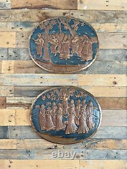 Large Vintage Oval Indian Copper Relief Wall Plaque Panel Goddess Dancing Forest