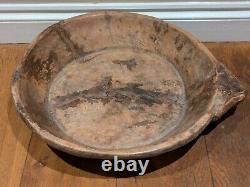 Large Vintage Rustic Indian Hand Carved Wood Parat Dough Fruit Bowl Centerpiece