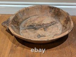 Large Vintage Rustic Indian Hand Carved Wood Parat Dough Fruit Bowl Centerpiece