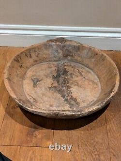 Large Vintage Rustic Indian Hand Carved Wood Parat Dough Fruit Bowl Centerpiece