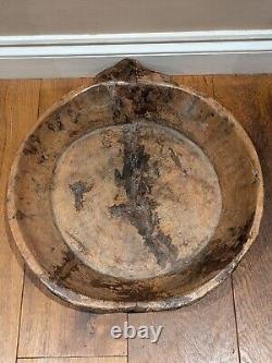 Large Vintage Rustic Indian Hand Carved Wood Parat Dough Fruit Bowl Centerpiece