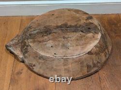 Large Vintage Rustic Indian Hand Carved Wood Parat Dough Fruit Bowl Centerpiece