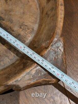 Large Vintage Rustic Indian Hand Carved Wood Parat Dough Fruit Bowl Centerpiece