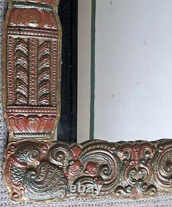 Large Vintage Wood Mirror Indian Rajasthani Hand Carved Peacocks Jharokha