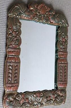 Large Vintage Wood Mirror Indian Rajasthani Hand Carved Peacocks Jharokha