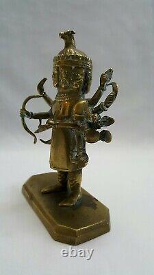 Large vintage Indian cast brass figure with nineteen arms and nine faces