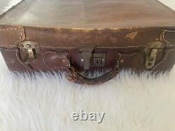 Leather Travel Suitcase Old Vintage Antique Rare Home Decor Collectible