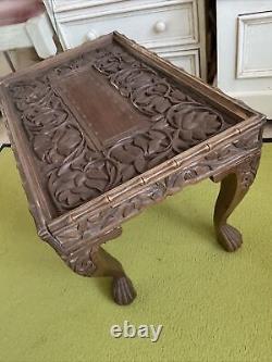 Liberty Vinatge Heavily Carved walnut coffee table anglo Indian glass top
