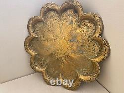 Lovely Vintage Plate. Flower Shape. Very Heavy. Antique. Vinayaki. Patina. Brass