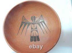 Lrg Antique Vintage Hopi Pueblo Indian Pot Pottery Bowl Thunderbird Pictorial