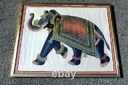 Mid 20th century vintage Indian colonial school painting on silk lucky elephant