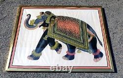Mid 20th century vintage Indian colonial school painting on silk lucky elephant