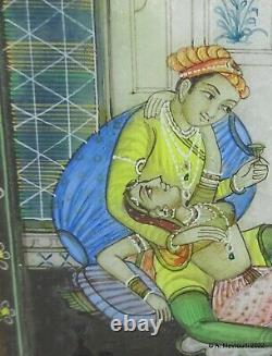 Mughal Indian Gouache Painting Vintage Miniature Painting on Marble Plaque