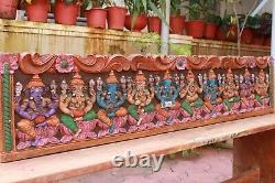 Musical Ganesh Wall Panel Vintage Ganesha Statue Wooden Wall Home Pooja Decor