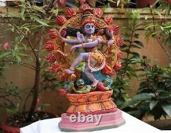 Nataraja Statue Dancing Shiva Antique Wooden Sculpture God Of Dance Idol Vintage