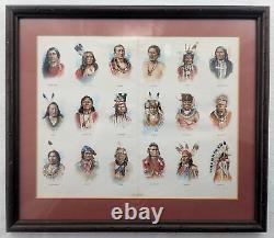 Native American Indian Lithograph of 18 Tribal Chiefs Vintage Possibly Antique